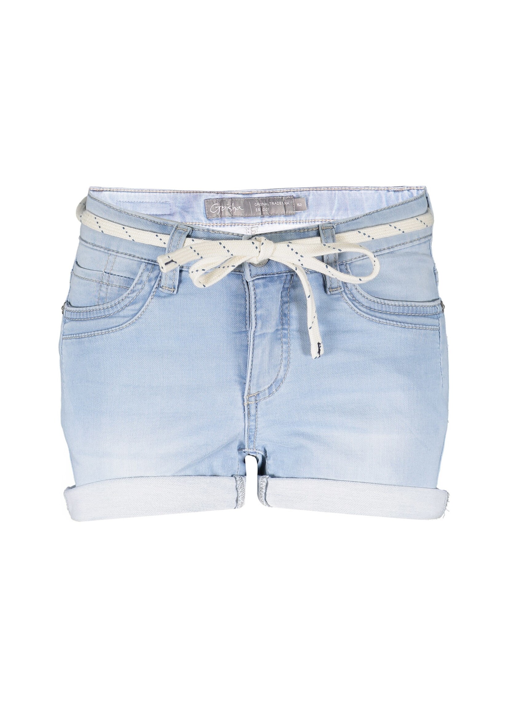 Geisha Shorts button at fly Bleacheddenim