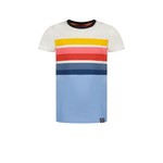 B-nosy Boys t-shirt with multicolor printed stripe artwork Maya blue