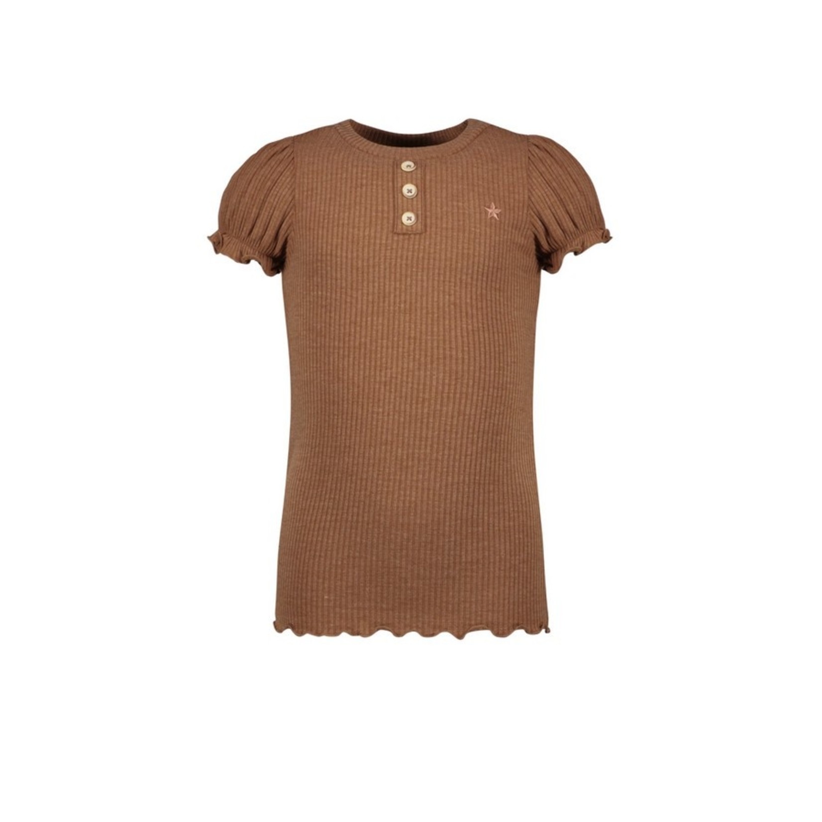 Like FLO Flo girls solid rib ss tee with button closure Toffee