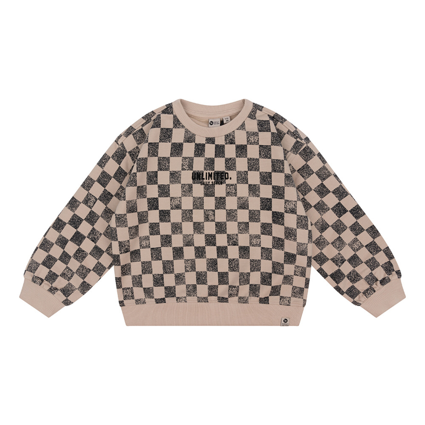 Daily7 Organic Sweater Oversized Checkerboard Cement Grey