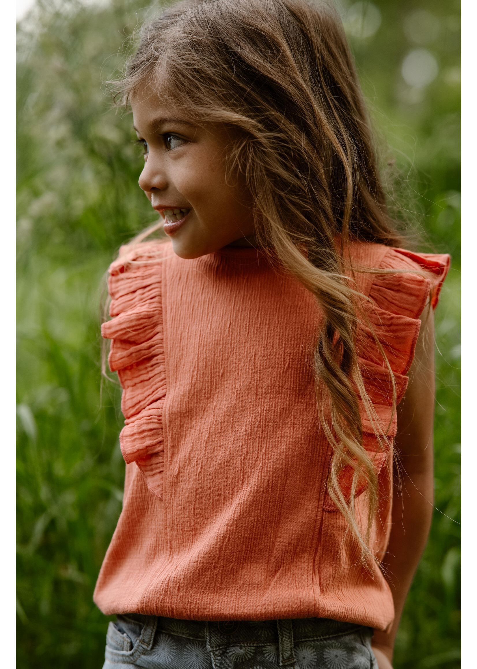 Daily7 Organic Singlet Ruffle Structure Peach Melba