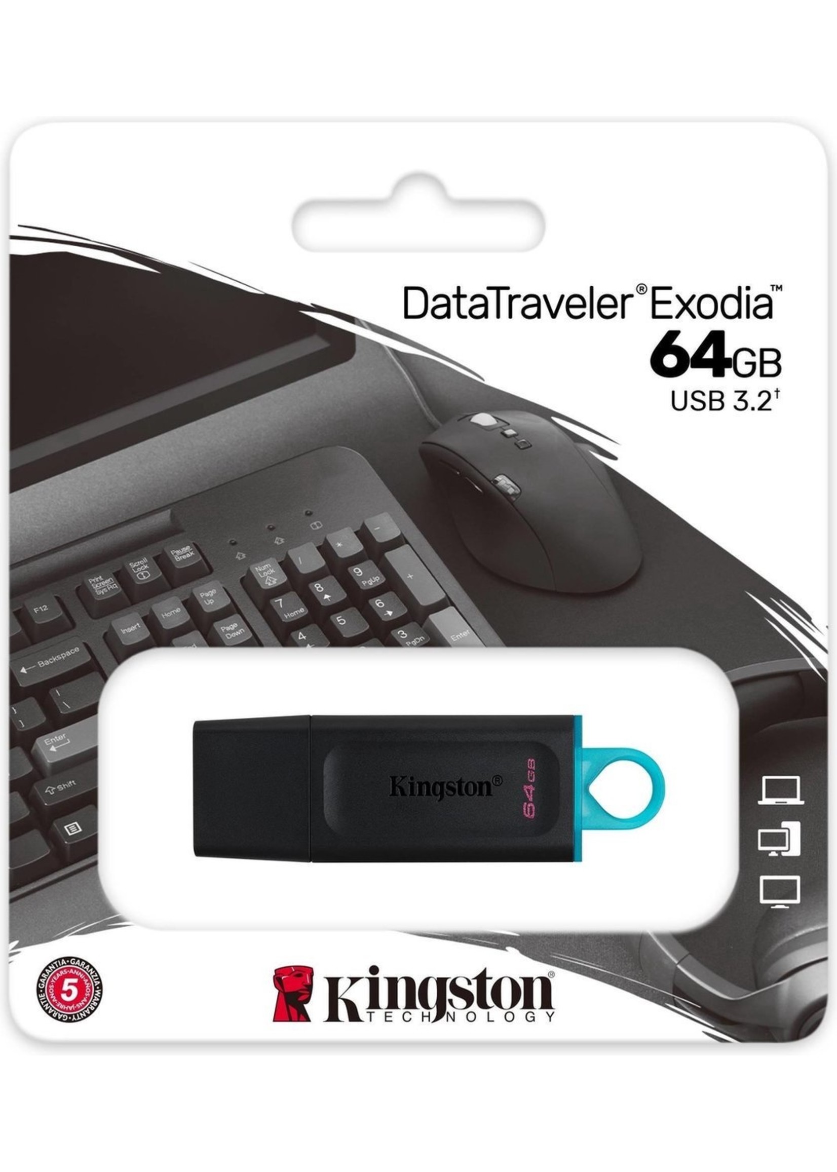 Kingston Kingston 64GB USB Stick - USB 3.2 Gen 1 - DataTraveler Exodia - Zwart