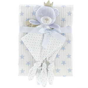 Blanket+cuddle cloth baby bear 100x75cm blue