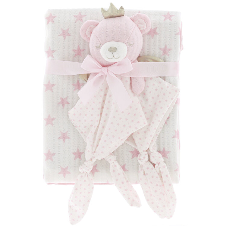 Blanket+cuddle cloth baby bear 100x75cm pink