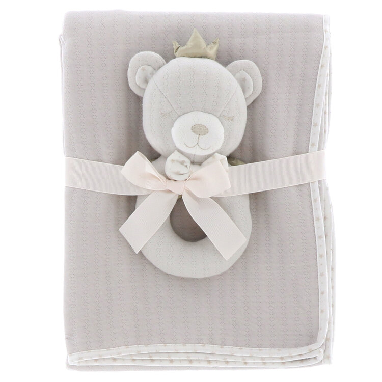 Blanket+rattle baby bear 100x75cm beige