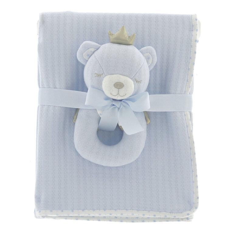 Blanket+rattle baby bear 100x75cm blue