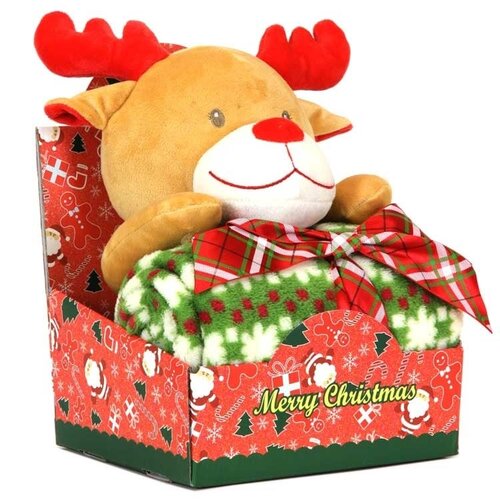 Plush+blanket Xmas friends 24cm, 90x75cm reindeer