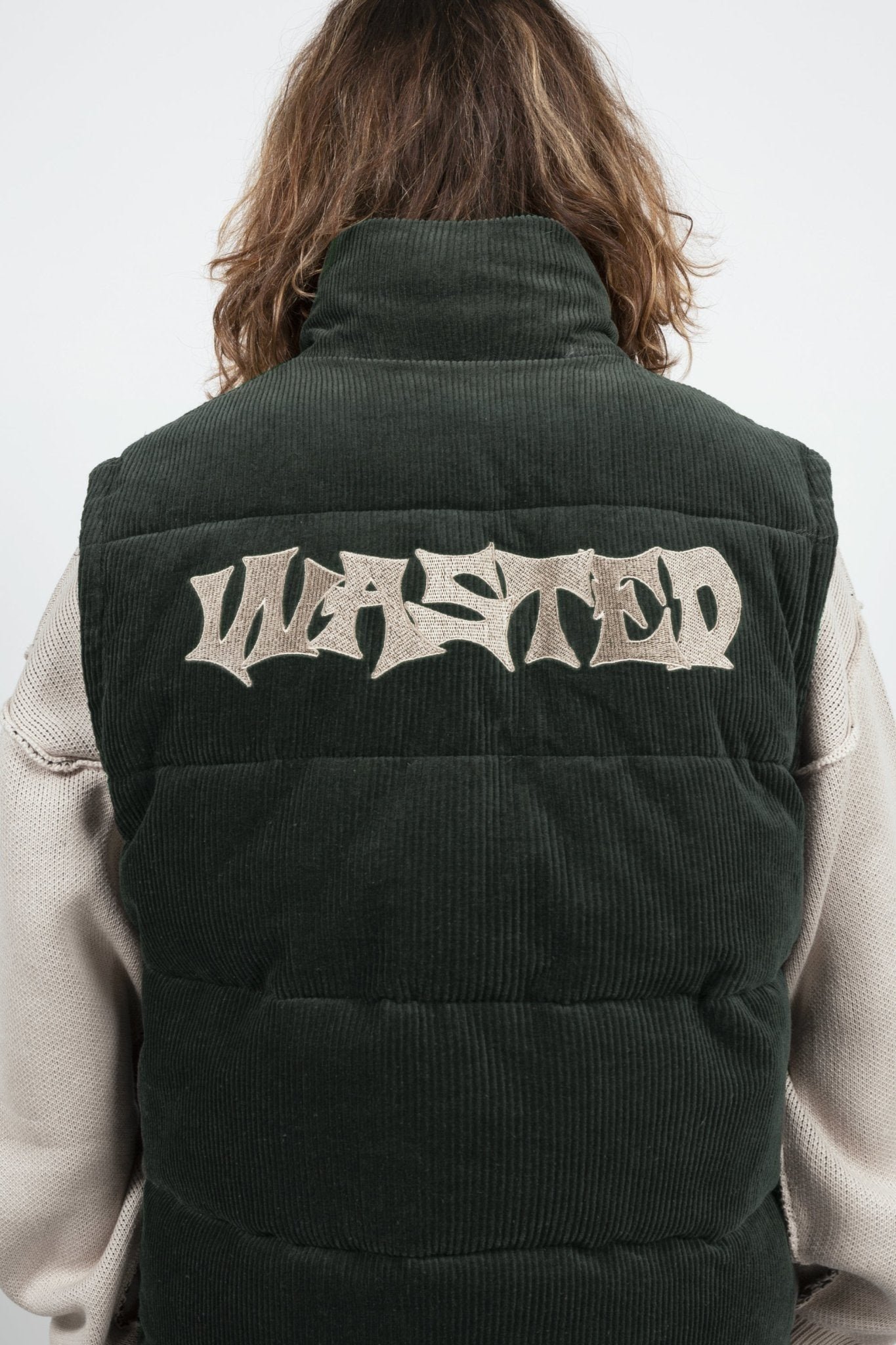 Puffer Vest Reverse Corduroy Lichen Green/Army - One80 Boardshop