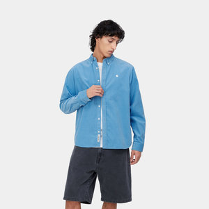 Carhartt WIP Madison L/S Fine Cord Shirt Piscine/White