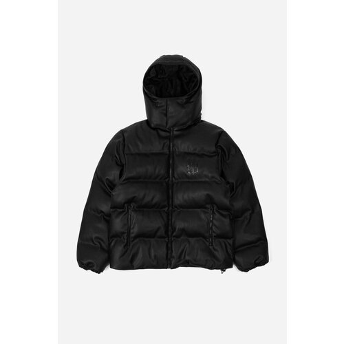 Wasted Paris Puffer Hood Jacket Faux Leather Black