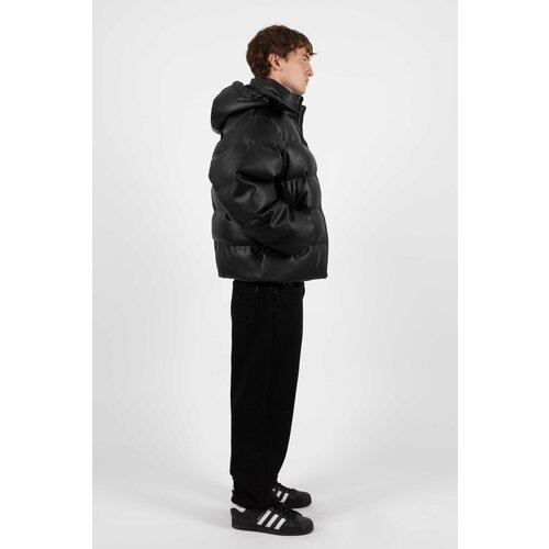 Wasted Paris Puffer Hood Jacket Faux Leather Black