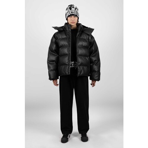 Wasted Paris Puffer Hood Jacket Faux Leather Black