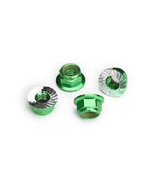 Traxxas Nuts 5mm flanged nylon locking (aluminum green-anodized serrated) (4) TRX8447G