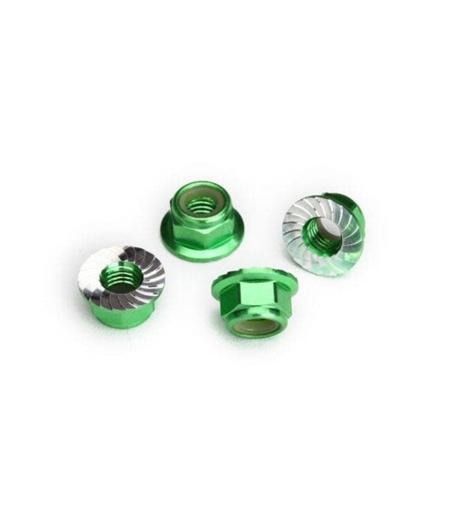 Nuts 5mm flanged nylon locking (aluminum green-anodized serrated) (4) TRX8447G