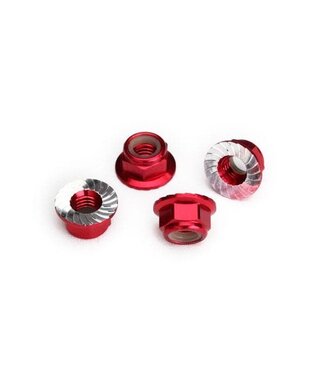 Traxxas Nuts 5mm flanged nylon locking (aluminum red-anodized serrated) (4) TRX8447R