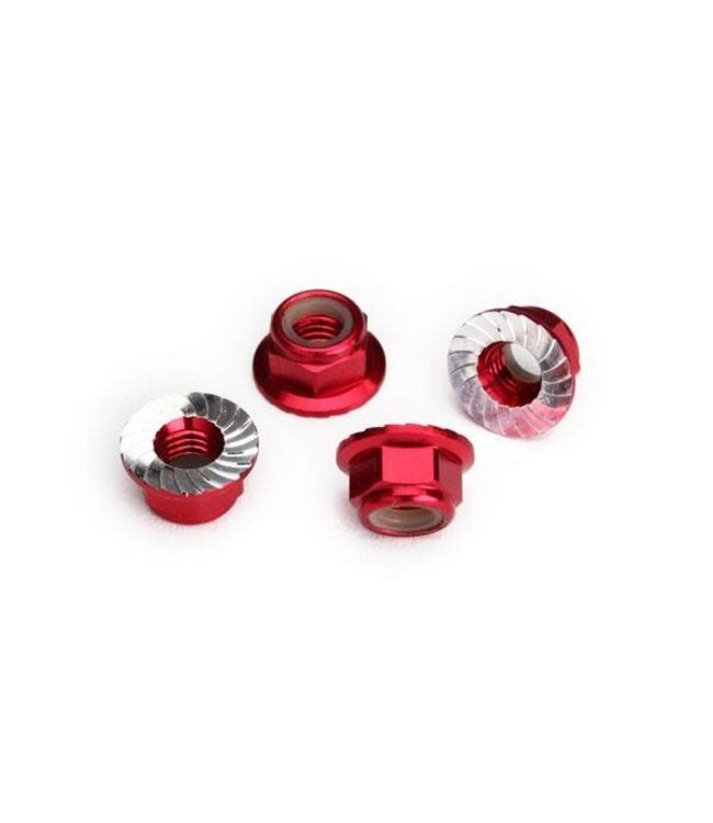 Nuts 5mm flanged nylon locking (aluminum red-anodized serrated) (4) TRX8447R