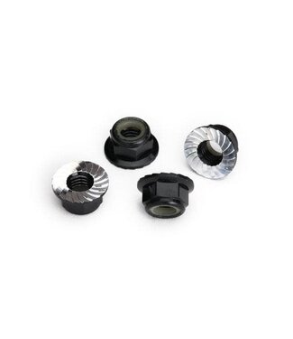 Traxxas Nuts 5mm flanged nylon locking (aluminum black-anodized serrated) (4) TRX8447