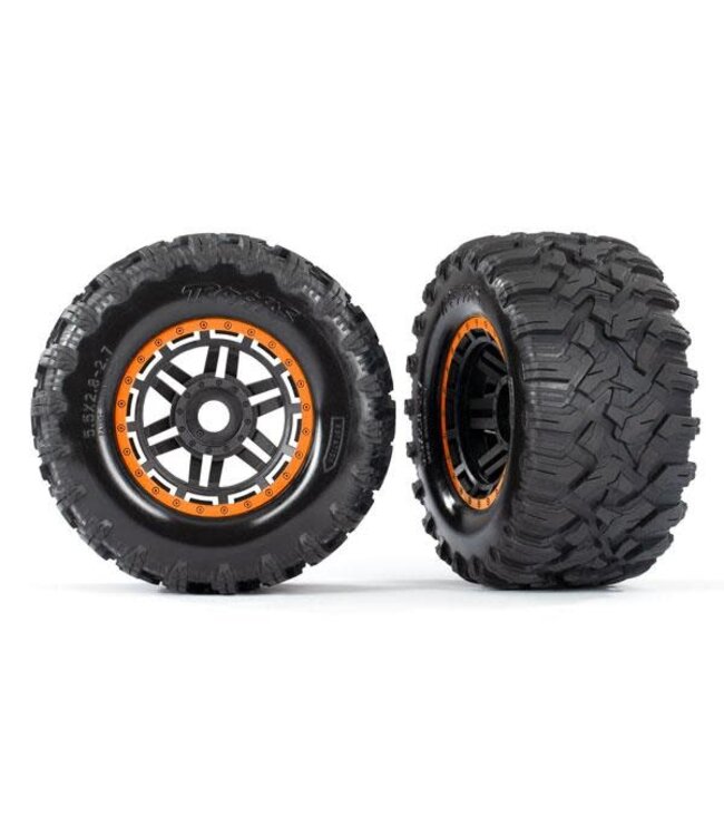 Tires & wheels assembled glued (black orange beadlock style wheels TRX8972T