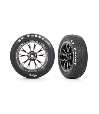 Traxxas Tires & wheels glued (Weld black chrome wheels) (front) (2) TRX9474X
