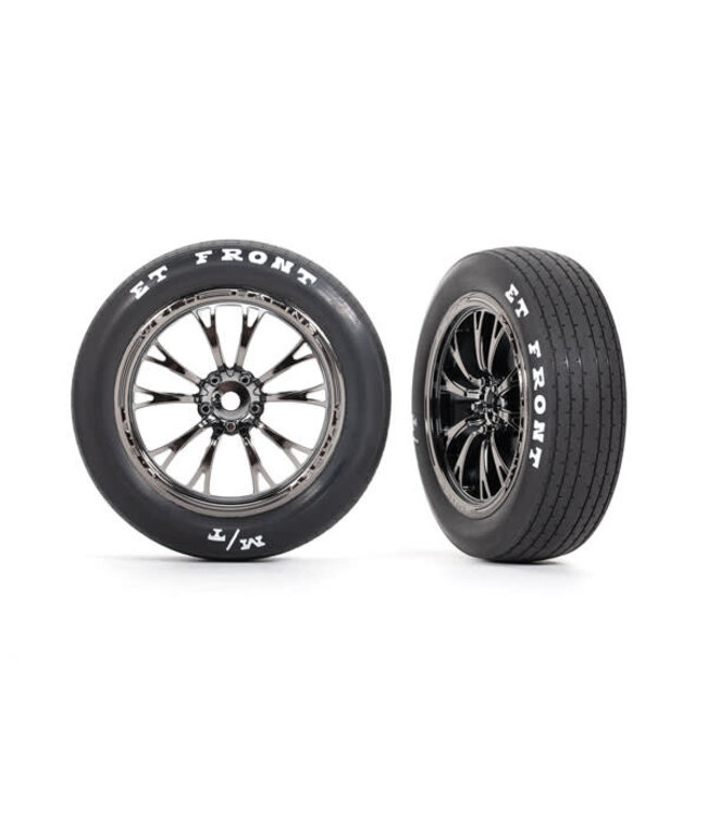 Tires & wheels glued (Weld black chrome wheels) (front) (2) TRX9474X