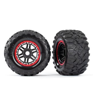 Traxxas Tires & wheels assembled glued (black red beadlock style wheels Maxx MT tire TRX8972R