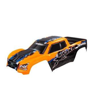 Traxxas Body X-Maxx orange (painted, decals applied) assembled with front & rear body mounts / roof skid plate / rear body support / and tailgate protector TRX7811