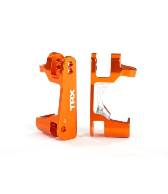 Caster blocks (c-hubs). 6061-T6 aluminum (orange-anodized). left & right