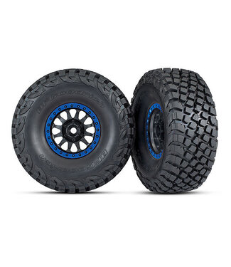 Traxxas Tires and wheels glued (Method Racing wheels black with blue beadlock (2) TRX8474X