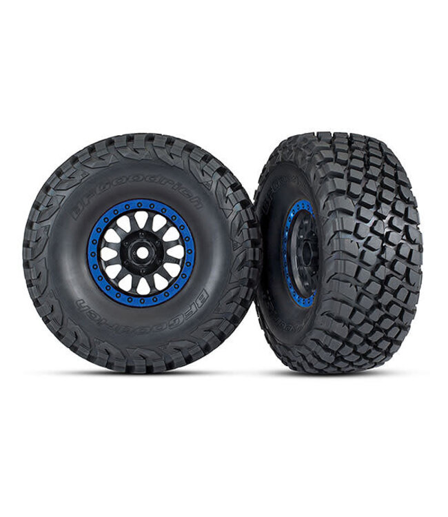 Tires and wheels glued (Method Racing wheels black with blue beadlock (2) TRX8474X