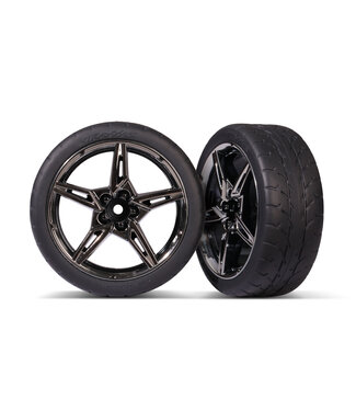 Traxxas Tires and wheels glued (split-spoke black chrome wheels. 1.9' Response tires) (front) (2) TRX9370