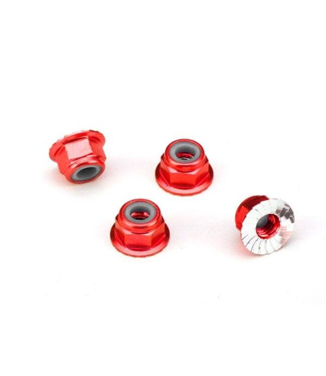 Nuts aluminum flanged serrated (4mm) (red-anodized) (4) TRX1747A