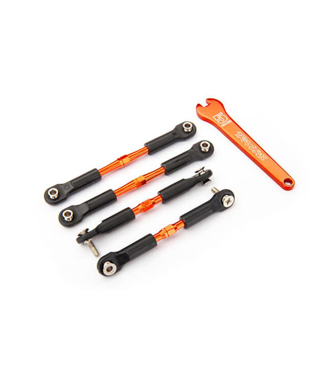 Turnbuckles aluminum (orange-anodized) camber links front 39mm (2) rear 49mm (2) (assembled w/rod ends & hollow balls) TRX3741T