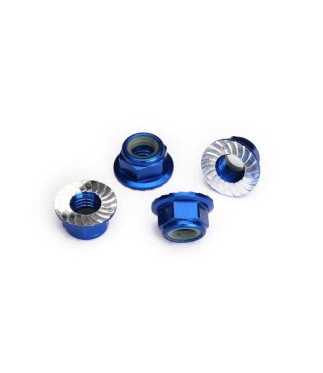 Nuts 5mm flanged nylon locking (aluminum blue-anodized serrated) (4) TRX8447X