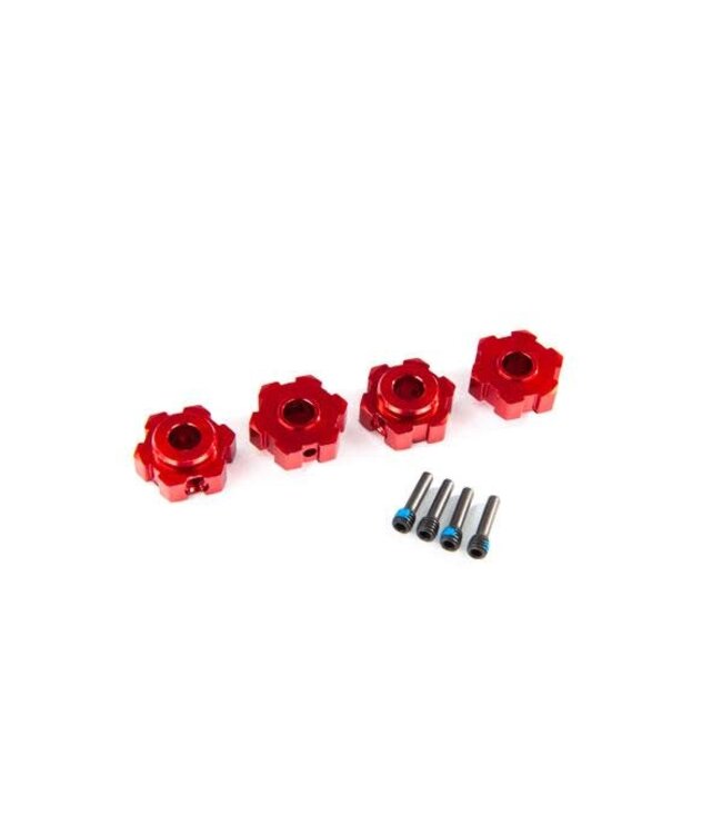 Wheel hubs hex aluminum (red-anodized) (4)/ 4x13mm screw pins (4) TRX8956R