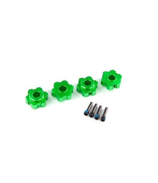Wheel hubs hex aluminum (green-anodized) (4)/ 4x13mm screw pins (4) TRX8956G