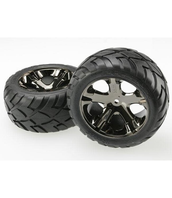 Tires & wheels. assembled. glued (All Star black chrome whee. TRX3773A
