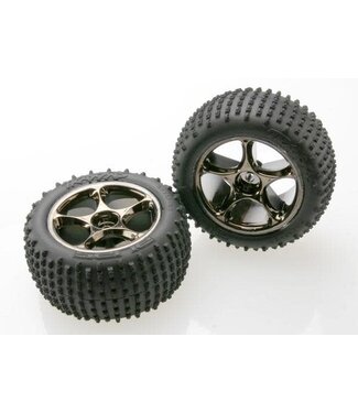 Traxxas Tires & wheels assembled (Tracer 2.2 black chrome wheels)