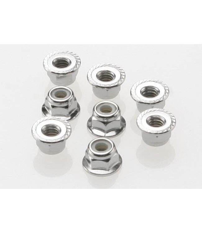 Nuts 4mm flanged nylon locking (steel serrated) (8) TRX3647
