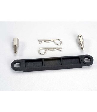 Traxxas Battery hold-down plate (black)/ metal posts (2)/body clips