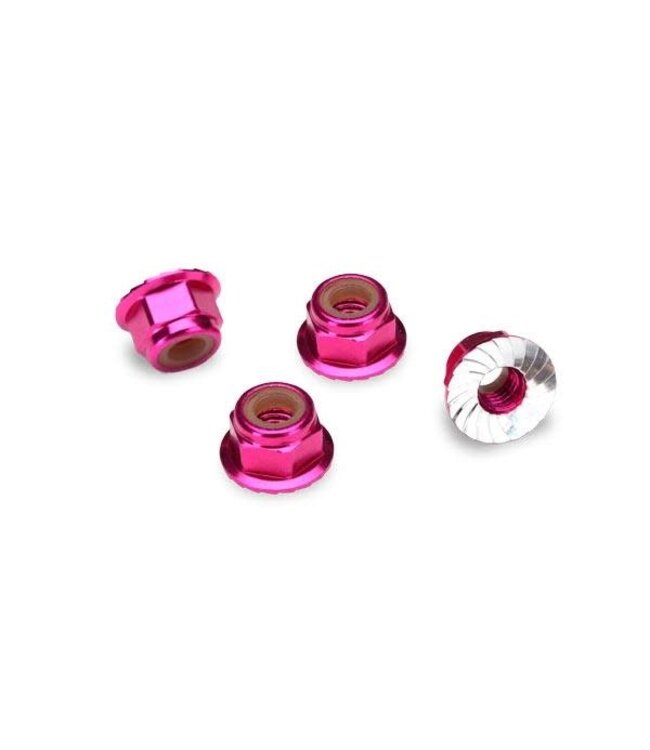 Nuts aluminum flanged serrated (4mm) (pink-anodized) (4) TRX1747P