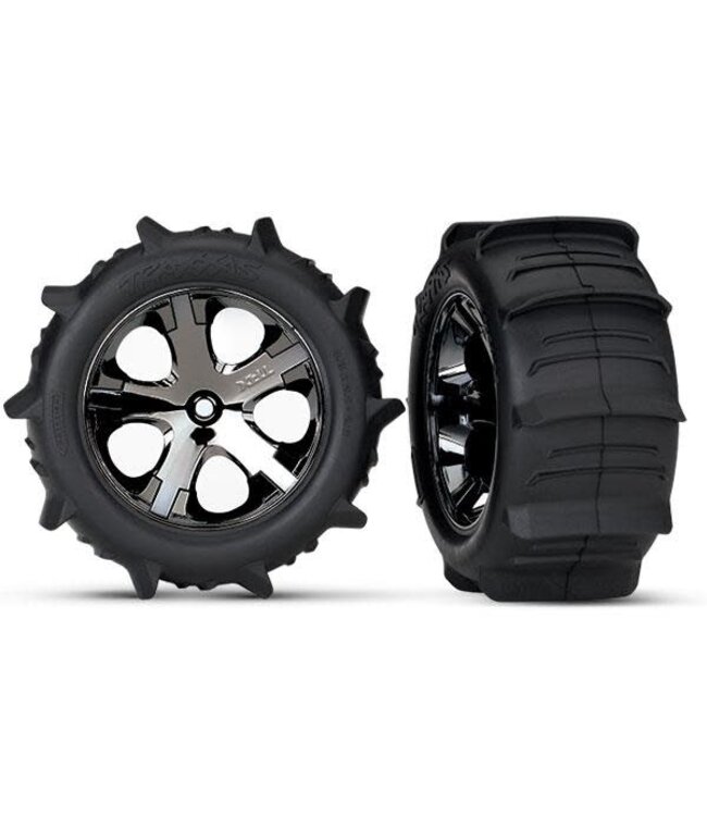 Tires & wheels. assembled glued Paddle (All-Star black chrome  TRX3776