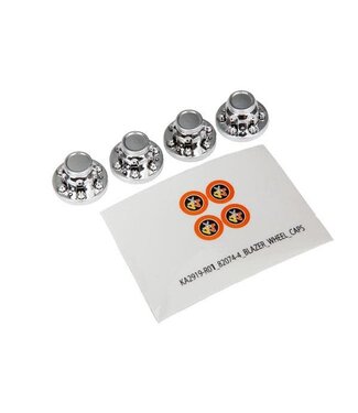 Traxxas Center caps. wheel (chrome) (4)/ decal sheet (requires #8255A extended stub axle. TRX8164
