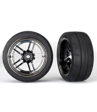 Traxxas Tires and wheels assembled glued (split-spoke black chrome) TRX8374