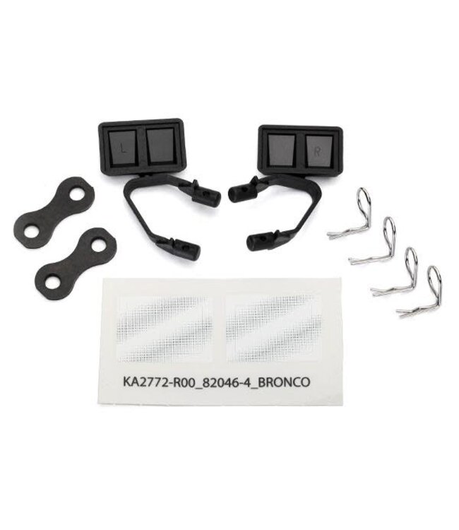 Mirrors side black (left & right) with retainers (2) body clips (4) TRX8073