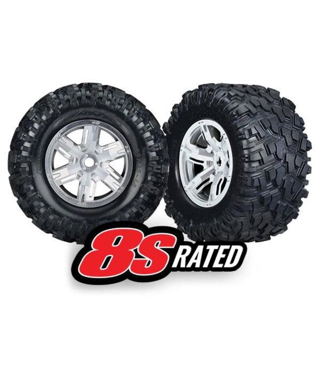 Tires & wheels glued (X-TRUCKS satin chrome wheels Maxx® AT tires with foam inserts) (left & right) (2) TRX7772R