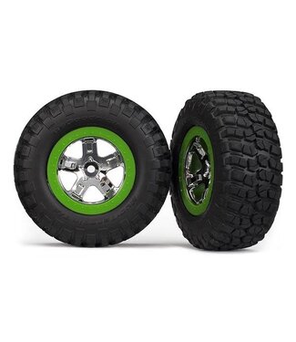 Traxxas Tire & wheels assembled glued (SCT chrome green beadlock wheels) TRX5865