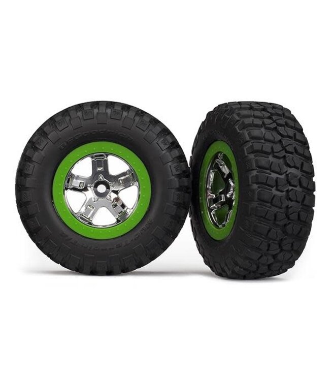 Tire & wheels assembled glued (SCT chrome green beadlock wheels) TRX5865