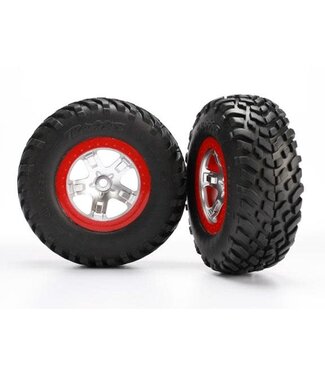 Traxxas Tires & wheels assembled glued (SCT satin chrome red beadlock) TRX5873R