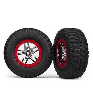 Traxxas Tire & wheel assembled glued (SCT Split-Spoke chrome red beadlock TRX5877A