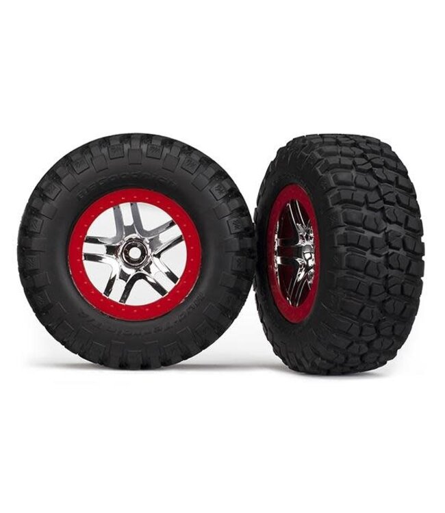 Tire & wheel assy. glued (SCT Split-Spoke. chrome red beadlo. TRX5877A